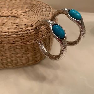 NWOT-Simon Sebbag Silver Hoops with Turquoise